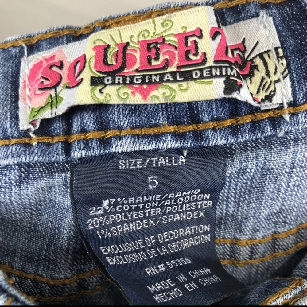 Girls Squeeze Jeans Size 5 Butterfly Embroidered Denim Heart Flowers